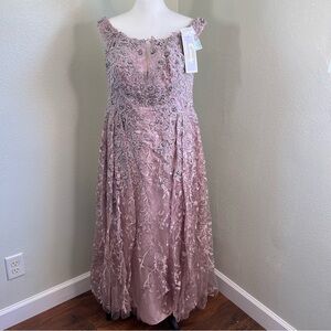 Cindy Collection USA 50420 Mocha Off the Shoulder Lace/Rhinestone Gown Size XL